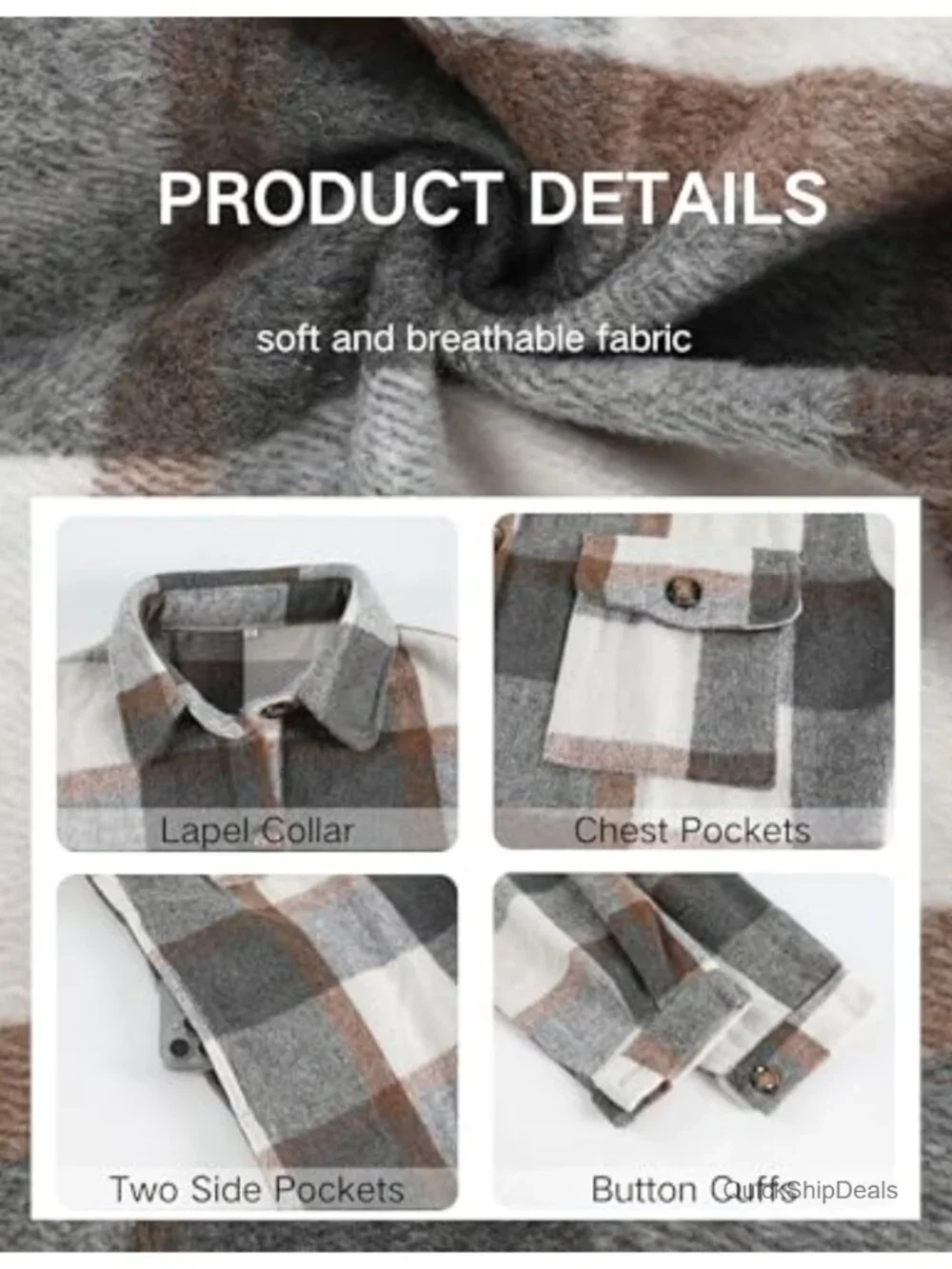 Women's Plaid Flannel Shacket Long Sleeve Button Down Lapel Collar Fuzzy